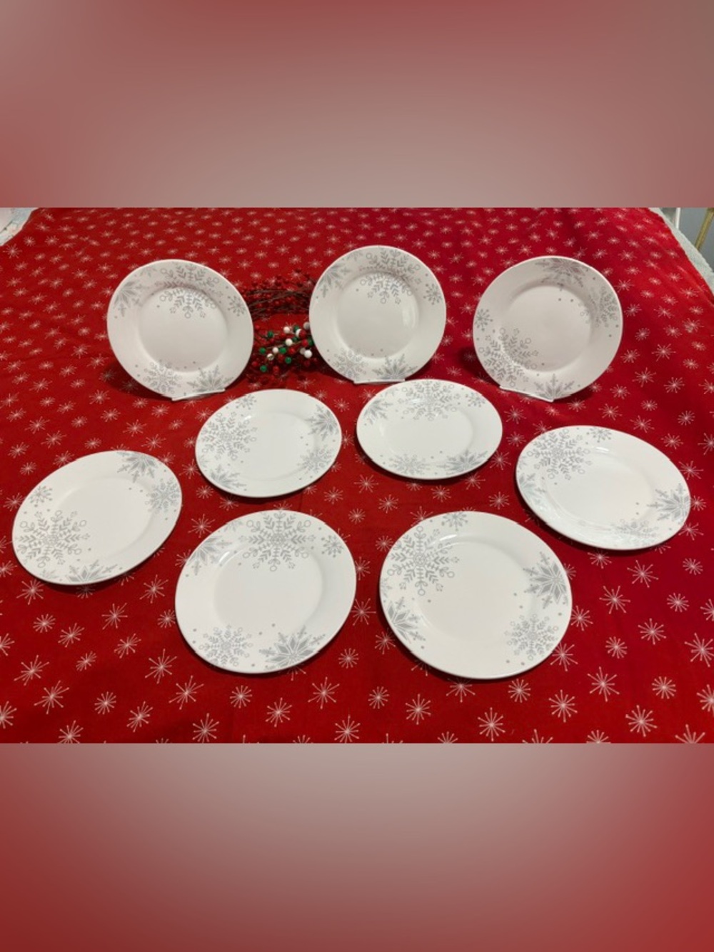 9 Royal Norfolk Silver Snowflakes White Dessert~ Side Christmas/Winter Plates - Picture 2 of 6